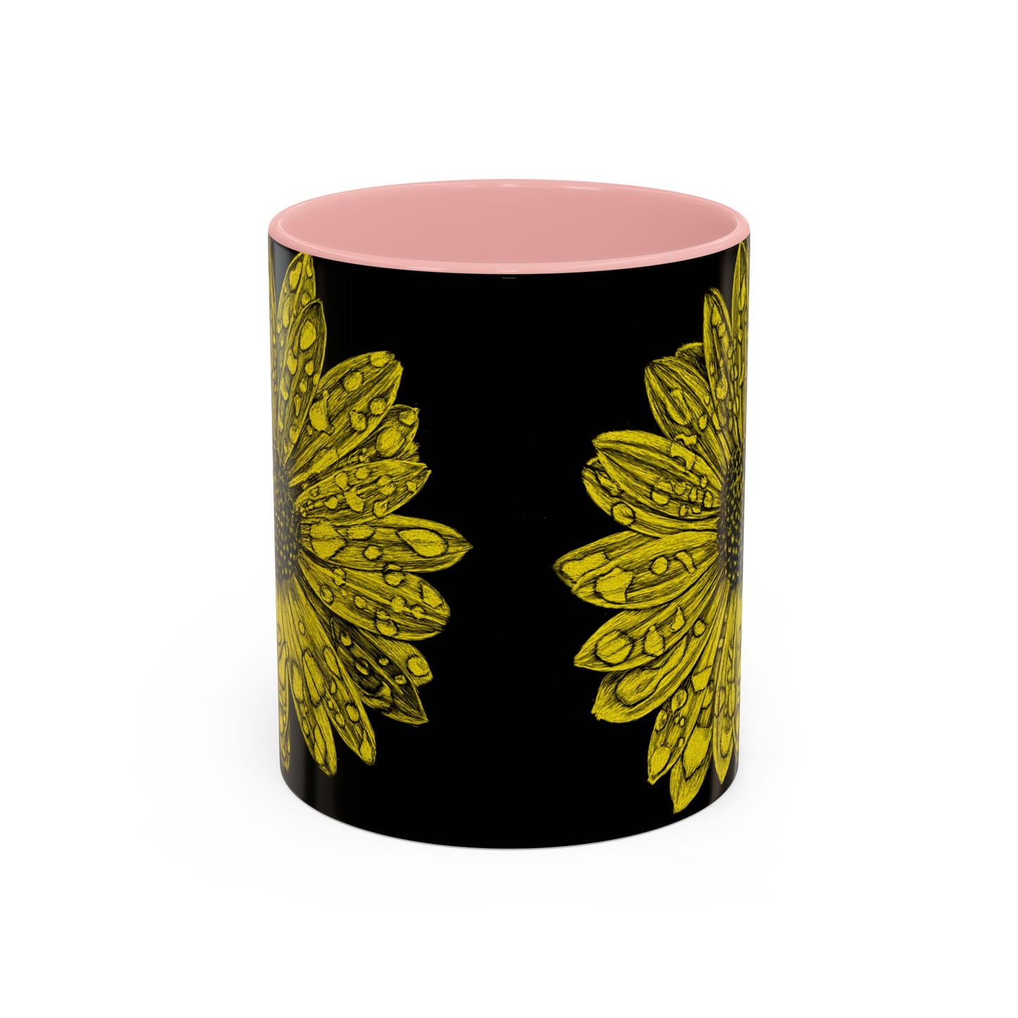 Sunflower Waterdrop Accent Coffee Mug — Yellow Floral 11/15oz