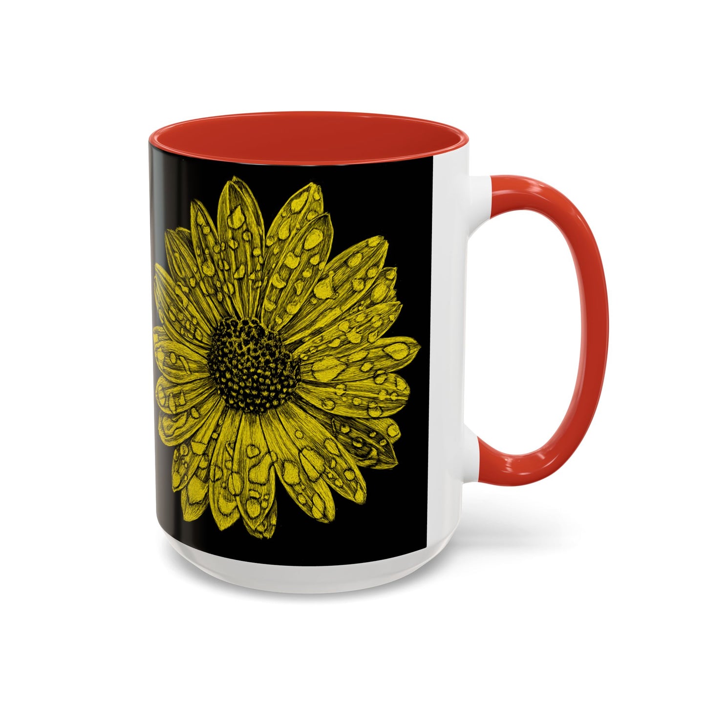 Sunflower Waterdrop Accent Coffee Mug — Yellow Floral 11/15oz