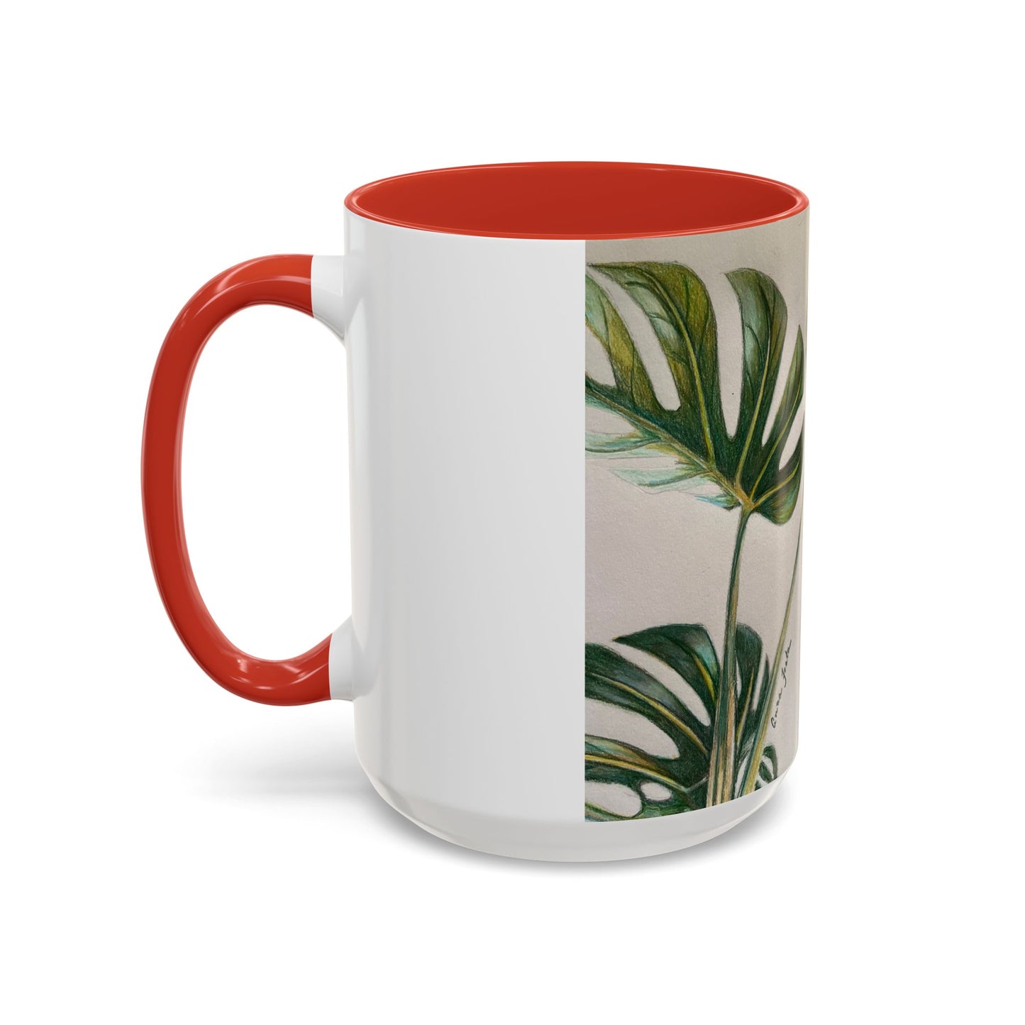 Monstera Leaf Accent Coffee Mug — Botanical Tropical Ceramic Mug (11/15oz)