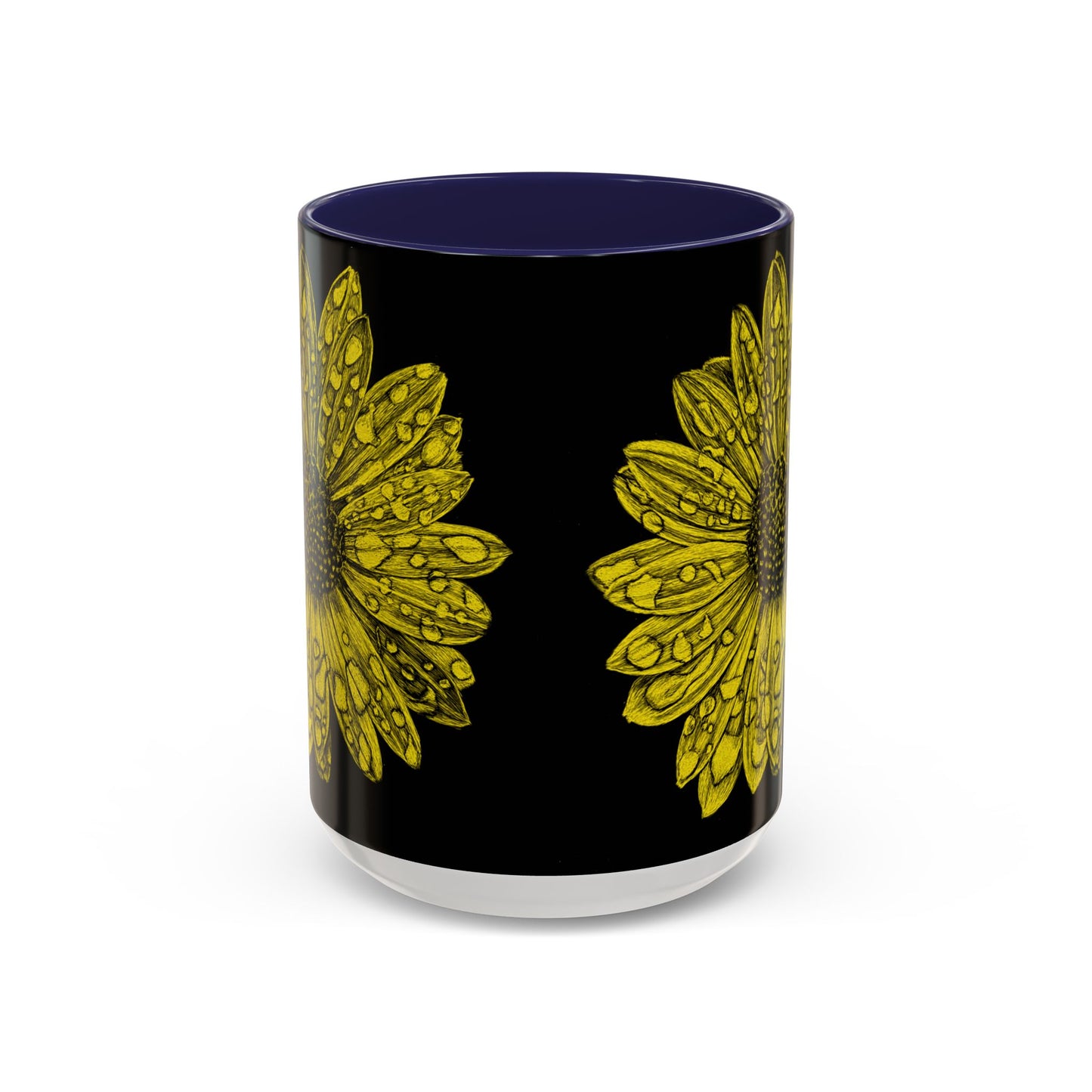 Sunflower Waterdrop Accent Coffee Mug — Yellow Floral 11/15oz