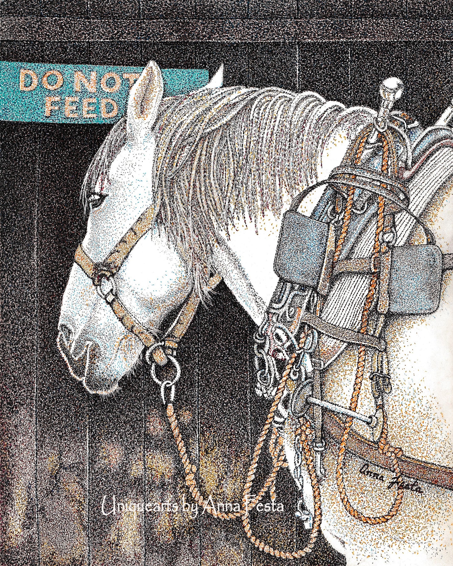 Do Not Feed –  8” x 10”  Detailed Pen and Ink Horse Drawing