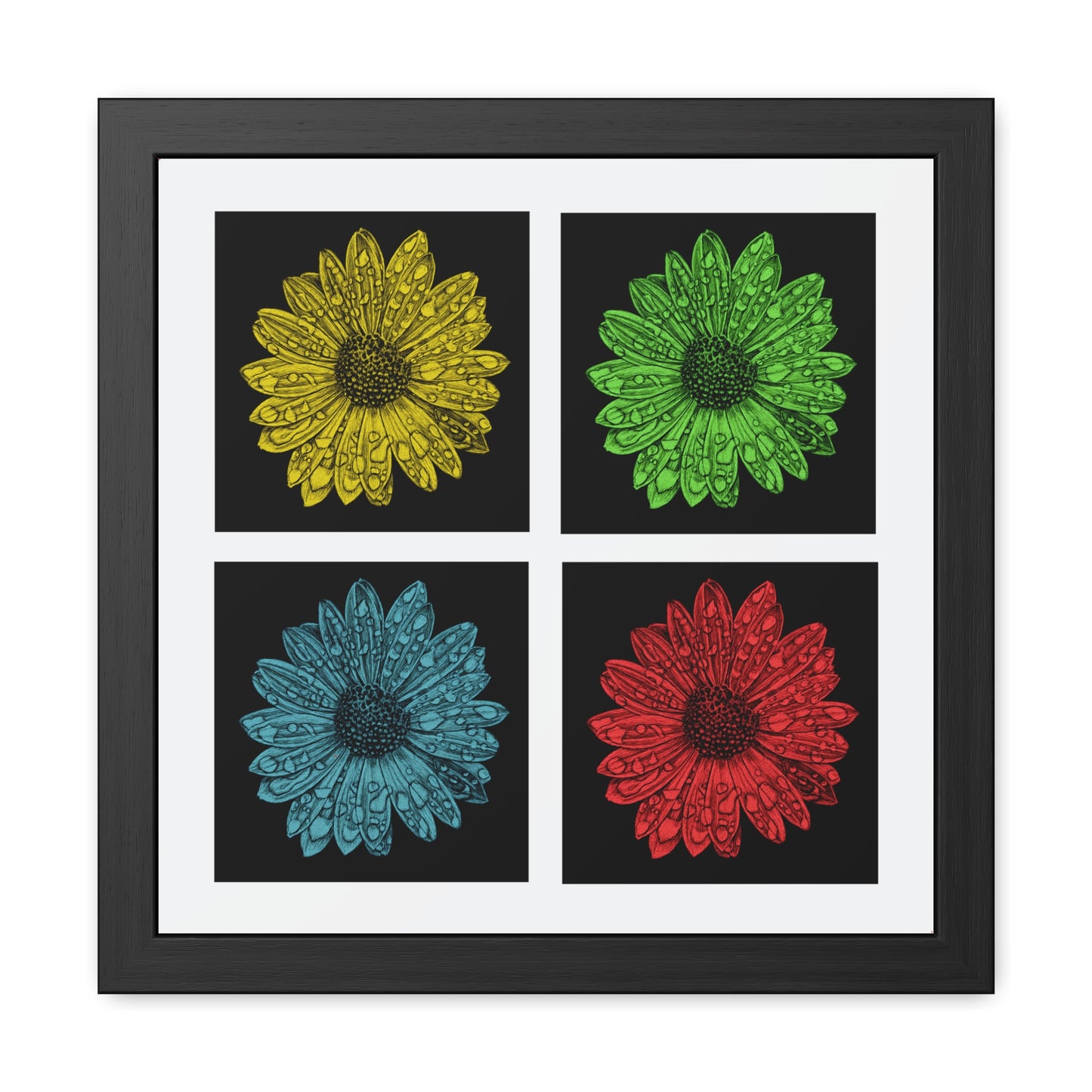 Pop Art Daisy Framed Poster — Colorful Floral Wall Art (4-Panel)