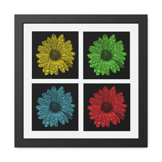 Pop Art Daisy Framed Poster — Colorful Floral Wall Art (4-Panel)