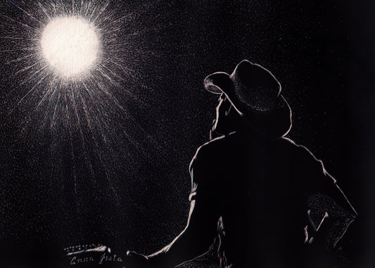 Fame and Lights Scratchboard art by Anna Festa