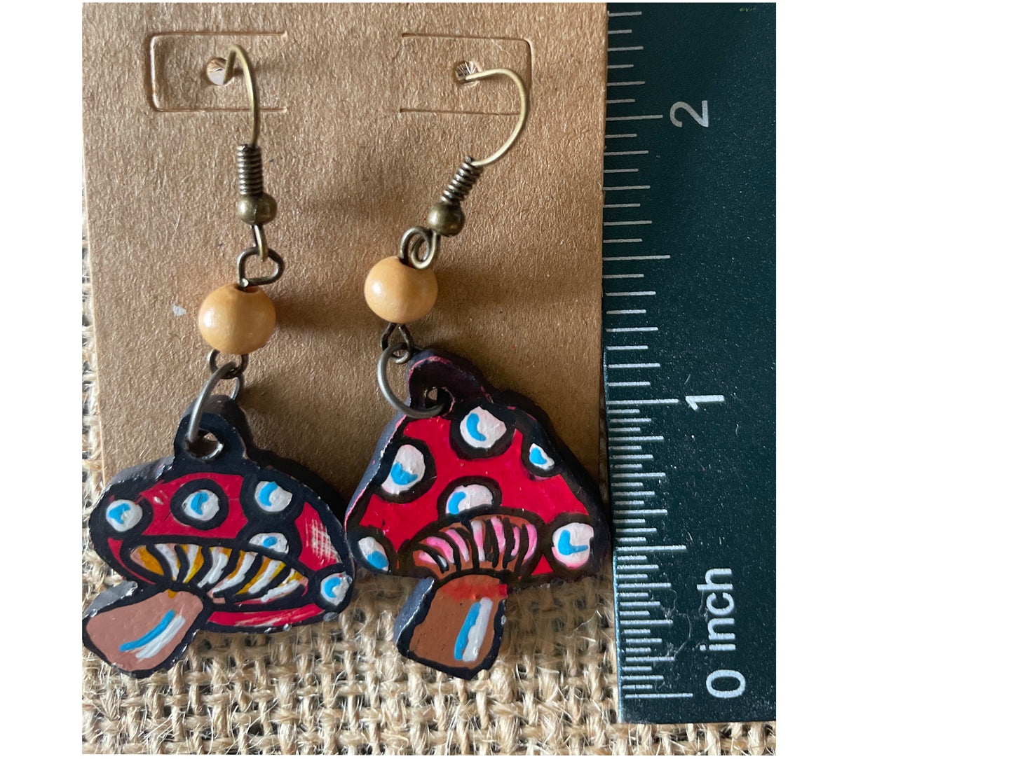 🍄 Whimsical Woodland Mushroom Earrings – Hand-Carved & Hand-Painted Fun