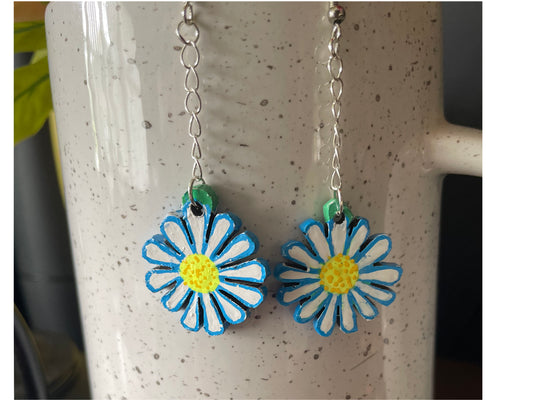 Daisy Days – Hand Carved & Painted Earrings