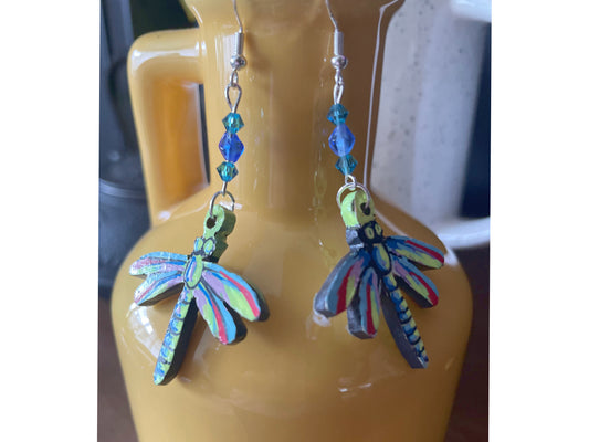 “Whimsical Dragonfly Dreams” — Hand-Carved, Hand-Painted Earrings
