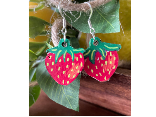 Sweet Temptation – Hand-Carved Strawberry Earrings
